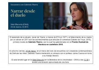 Narrar desde el duelo. Encuentro con Gabriela Ybarra, Premio Euskadi de Literatura en castellano 2016