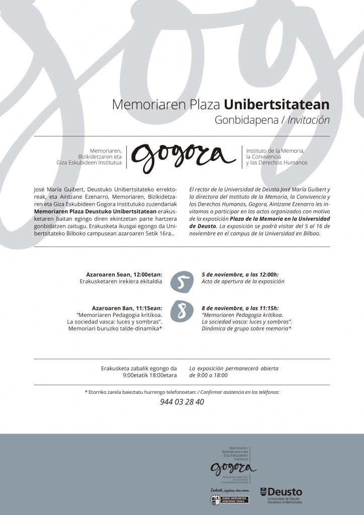 Acto de apertura de la Exposición Plaza de la Memoria en la Universidad de Deusto Acto de apertura de la Exposición Plaza de la Memoria en la Universidad de Deusto